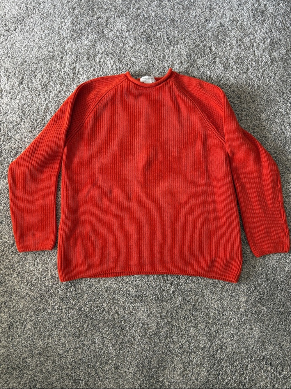 Cozy Jones‎ New York Sport Orange Knit Rolled Crew Sweater XL Layers Warm Casual